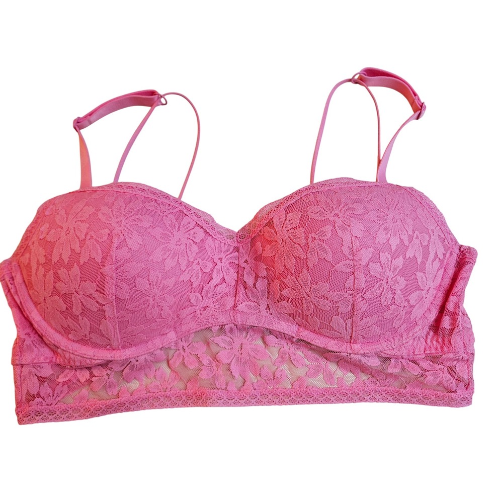 PINK Victoria's Secret Lace Bralette Push-Up Bra XL Underwire Longline‎ Coquette